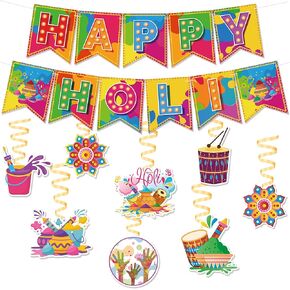 Happy Holi Decorations - NO DIY Happy Holi Banners Hanging Swirls Festival Party Decorations Holi Props in Kuwait
