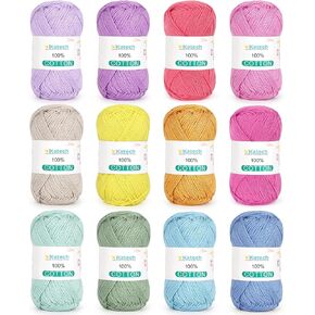 Katech 100 Percent Cotton Yarn for Crocheting & Knitting–12-Color of 137 Yards/1.76 oz Baby Cotton Yarn Sport Weight CYC #2-Soft & Breathable-Ideal for Dishcloths, Baby Clothes, Potholders & Crafts(A) in Kuwait