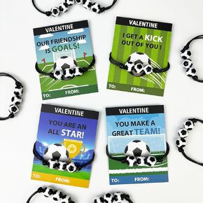 Sports Valentines Day Gifts Cards with Bracelets for Kids Classroom,30 Pack Adjustable Bracelets for Boys Girls,Valentine Non Candy Treats,Party Favors,Goodie Bag Stuffers,School Prizes for Toddlers in Kuwait