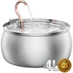 Tomxcute Cat Water Fountain - 4.0L/135oz Gooseneck Copper Faucet Design Cat Fountains for Drinking - Large Capacity Stainless Steel Cats Water Fountain - Comes with 3 Replacement Filters in Kuwait