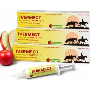 Ivermectin Horse Paste 1.87% | Apple Flavored - 6.08g Paste of Horses for Equine Use Only - Treats Up to 1250 LB - (Pack of 3) in Kuwait