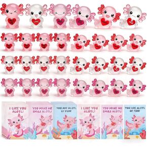 30 Pcs Luminous Mini Resin Axolotl, Valentine's Day Tiny Axolotl Figurines Miniature Animal Charm Ornament with 30 pcs Gifts Cards for Fairy Garden Landscape Aquarium Potted Birthday in Saudi Arabia