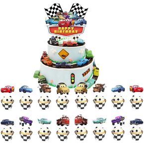25 Pcs Car Cartoon Theme Happy Birthday Cake Toppers, Cute Cake Topper, This 25-Piece Birthday Cake Decoration Set is Absolutely the Perfect Choice for Your Party Celebrations. in Saudi Arabia