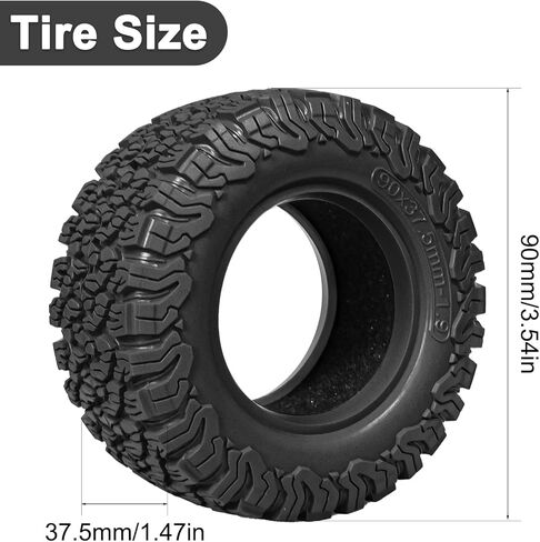 1.9 Crawler Tires 90 * 37.5mm Soft Rubber High Grip RC Rock Terrain Tyre with Foam Insert Compatible with 1/12 MJX HYPER GO H12Y H12P MN128 1/10 Axial D90 (4PCS, Black) in Saudi Arabia