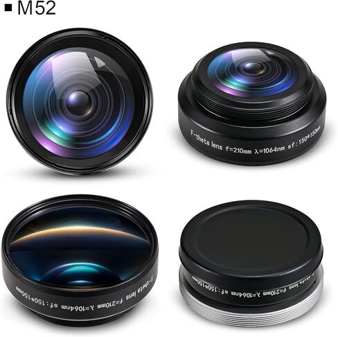 عدسة Monport F-Theta M52، مناسبة لآلات وضع العلامات بالليزر الليفية Monport مقاس 1064 نانومتر، منطقة العمل 5.9 بوصة × 5.9 بوصة (150 × 150 مم)، استبدال عدسة مجال ليزر الألياف in Kuwait