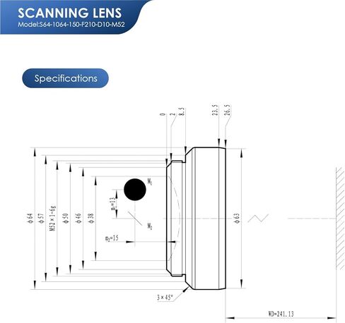 عدسة Monport F-Theta M52، مناسبة لآلات وضع العلامات بالليزر الليفية Monport مقاس 1064 نانومتر، منطقة العمل 5.9 بوصة × 5.9 بوصة (150 × 150 مم)، استبدال عدسة مجال ليزر الألياف in Kuwait