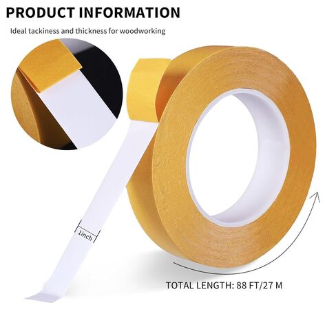 Double Sided Woodworking Tape - 1 Inch x 88 FT Heavy Duty Adhesive Tape for Carpentry, Cabinet Installation, Trim Projects Residue-Free Bonding Tape (1 Pack) in Saudi Arabia