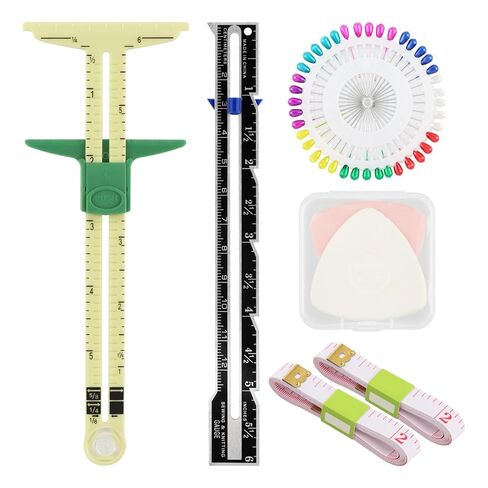 Sewing Gauge Measuring Tool Set, 5-in-1 Sliding Marker & Seam Gauge Ruler, Fabric Quilting Tool with 2 Pcs Measuring Tapes for Quilting, Knitting, Crafting, Button Hole Marking, Hem Guide (​7 Pieces)​ in Kuwait