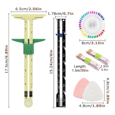 Sewing Gauge Measuring Tool Set, 5-in-1 Sliding Marker & Seam Gauge Ruler, Fabric Quilting Tool with 2 Pcs Measuring Tapes for Quilting, Knitting, Crafting, Button Hole Marking, Hem Guide (​7 Pieces)​ in Kuwait