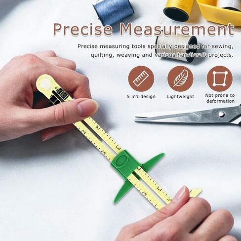 Sewing Gauge Measuring Tool Set, 5-in-1 Sliding Marker & Seam Gauge Ruler, Fabric Quilting Tool with 2 Pcs Measuring Tapes for Quilting, Knitting, Crafting, Button Hole Marking, Hem Guide (​7 Pieces)​ in Kuwait