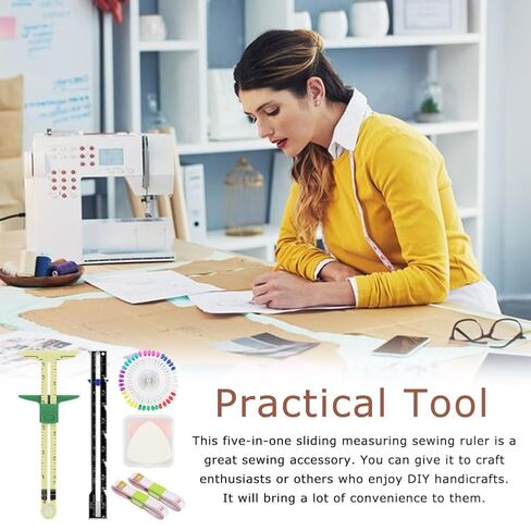 Sewing Gauge Measuring Tool Set, 5-in-1 Sliding Marker & Seam Gauge Ruler, Fabric Quilting Tool with 2 Pcs Measuring Tapes for Quilting, Knitting, Crafting, Button Hole Marking, Hem Guide (​7 Pieces)​ in Kuwait