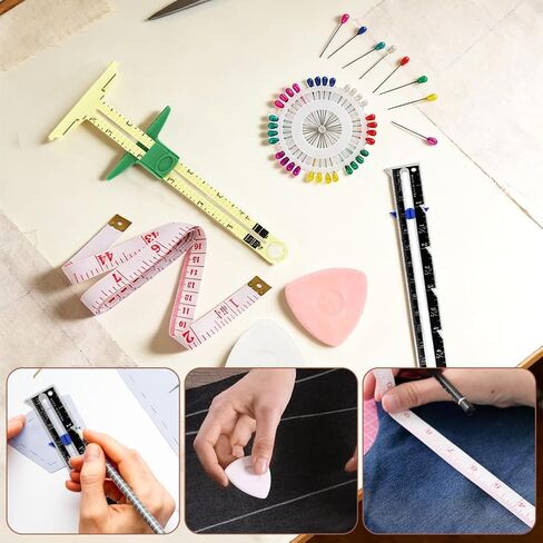 Sewing Gauge Measuring Tool Set, 5-in-1 Sliding Marker & Seam Gauge Ruler, Fabric Quilting Tool with 2 Pcs Measuring Tapes for Quilting, Knitting, Crafting, Button Hole Marking, Hem Guide (​7 Pieces)​ in Kuwait
