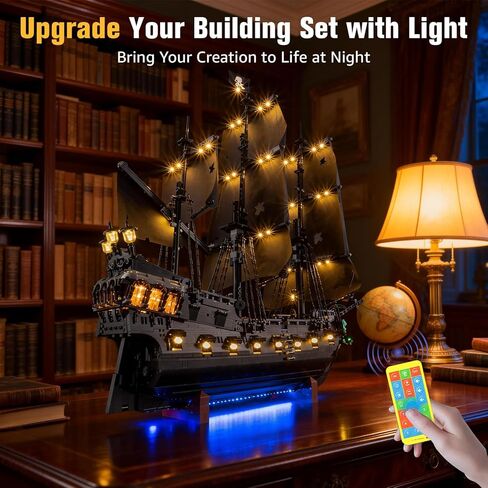 مجموعة إضاءة BrickSoul RC لمجموعة بناء سفينة القراصنة جاك سبارو 10365 من Lego | ترقية التشغيل/الإيقاف اللاسلكي والإضاءة المناطقية مع تقنية الكابلات المخفية (مجموعة 10365 غير متضمنة) in Kuwait