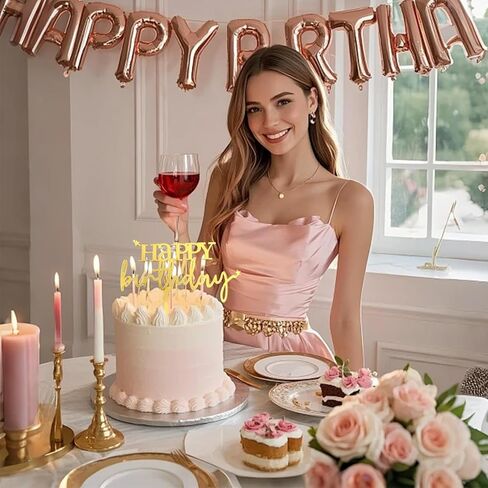 أغطية كعكة عيد ميلاد سعيد ذهبية، 5 قطع من أغطية الكب كيك الأكريليك، زينة كعكة عيد ميلاد سعيد للفتيات والكبار in Kuwait