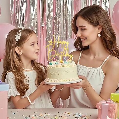أغطية كعكة عيد ميلاد سعيد ذهبية، 5 قطع من أغطية الكب كيك الأكريليك، زينة كعكة عيد ميلاد سعيد للفتيات والكبار in Kuwait