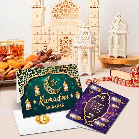 24 حزمة من بطاقات تهنئة رمضان مبارك وعيد مبارك مع مغلفات وملصقات - 6 أنماط من بطاقات المهرجانات الإسلامية لتقديم هدايا عيد الفطر، هدايا الحفلات الإسلامية، احتفال رمضان، 7.9x5.9 بوصة in Kuwait
