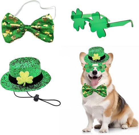3 Pcs St Patricks Day Costume Patrick Star Dog Costume Green Hat Glasses Bow Tie Cute Pet Fun Matching for Large Dogs Dog Clothes in Saudi Arabia