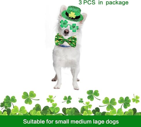 3 Pcs St Patricks Day Costume Patrick Star Dog Costume Green Hat Glasses Bow Tie Cute Pet Fun Matching for Large Dogs Dog Clothes in Saudi Arabia