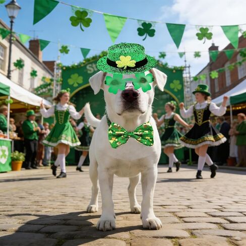 3 Pcs St Patricks Day Costume Patrick Star Dog Costume Green Hat Glasses Bow Tie Cute Pet Fun Matching for Large Dogs Dog Clothes in Saudi Arabia