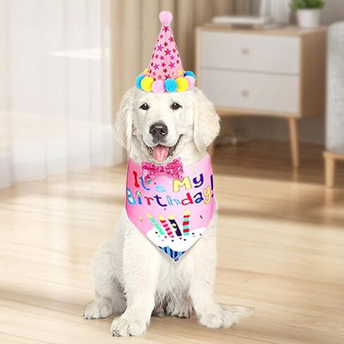 Dog Birthday Party Supplies Birthday,Cute Hat Bow Tie Bandana for Dog,Birthday Banner for Medium Large Small Dogs in Saudi Arabia
