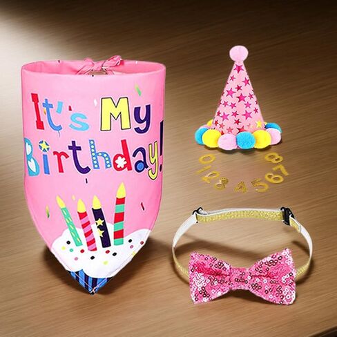 Dog Birthday Party Supplies Birthday,Cute Hat Bow Tie Bandana for Dog,Birthday Banner for Medium Large Small Dogs in Saudi Arabia