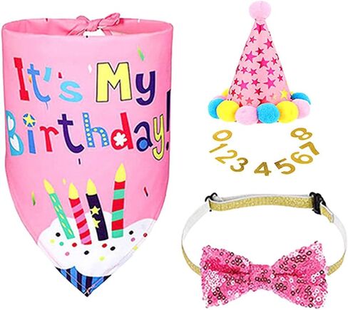 Dog Birthday Party Supplies Birthday,Cute Hat Bow Tie Bandana for Dog,Birthday Banner for Medium Large Small Dogs in Saudi Arabia