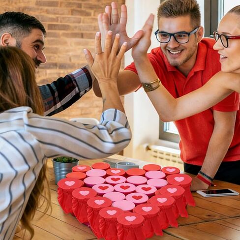 50 Pcs Valentine's Day Punch Game Set Red Pink Tissue Paper Rubber Band Plastic Cup Sticker DIY Prize Punch Box Game for Wedding Anniversary Family Party Supplies in Saudi Arabia