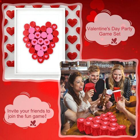 50 Pcs Valentine's Day Punch Game Set Red Pink Tissue Paper Rubber Band Plastic Cup Sticker DIY Prize Punch Box Game for Wedding Anniversary Family Party Supplies in Saudi Arabia