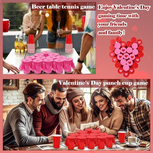 50 Pcs Valentine's Day Punch Game Set Red Pink Tissue Paper Rubber Band Plastic Cup Sticker DIY Prize Punch Box Game for Wedding Anniversary Family Party Supplies in Saudi Arabia