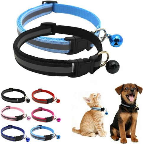 Puppy Collars with Bell, 2-Pack Nylon Basic Reflective Cat Collar Dog Collar with Bells for XXS XS Small Dog Pet Animal Tiny Kitten Boy Girls, XSmall,Blue +Light Blue in Kuwait