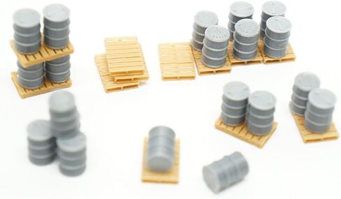 HO Scale Pallets & Drums - 20 Silver Drums & 12 Pallettes - Loading Dock in Saudi Arabia