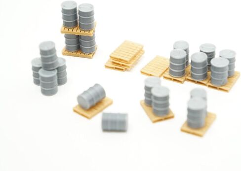 HO Scale Pallets & Drums - 20 Silver Drums & 12 Pallettes - Loading Dock in Saudi Arabia