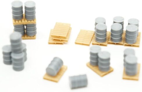 HO Scale Pallets & Drums - 20 Silver Drums & 12 Pallettes - Loading Dock in Saudi Arabia
