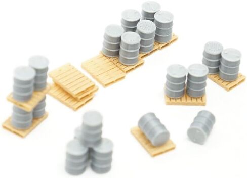 HO Scale Pallets & Drums - 20 Silver Drums & 12 Pallettes - Loading Dock in Saudi Arabia