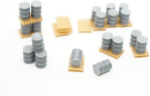 HO Scale Pallets & Drums - 20 Silver Drums & 12 Pallettes - Loading Dock in Saudi Arabia