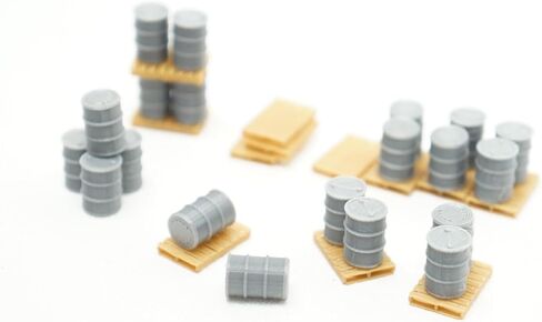 HO Scale Pallets & Drums - 20 Silver Drums & 12 Pallettes - Loading Dock in Saudi Arabia