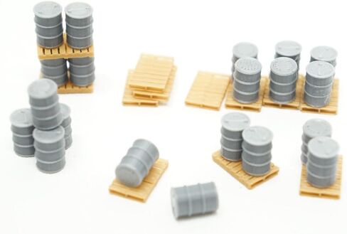 HO Scale Pallets & Drums - 20 Silver Drums & 12 Pallettes - Loading Dock in Saudi Arabia