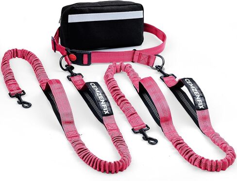 Hands Free Dog Leash for 2 Dogs – Waist Leash for Dog Walking with Dual Bungee, Reflective No Pull Design, Adjustable Belt & Pouch for Running, Hiking, Jogging in Saudi Arabia