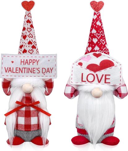 Valentine's Day Decorations, 2 Pack Mr and Mrs Valentines Gnome Plush Red & White Buffalo Plaid Handmade Scandinavian Tomte for Home Indoor Mantle Fireplace Decor Valentines Gift for Her in Saudi Arabia