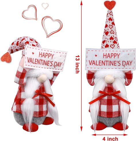 Valentine's Day Decorations, 2 Pack Mr and Mrs Valentines Gnome Plush Red & White Buffalo Plaid Handmade Scandinavian Tomte for Home Indoor Mantle Fireplace Decor Valentines Gift for Her in Saudi Arabia