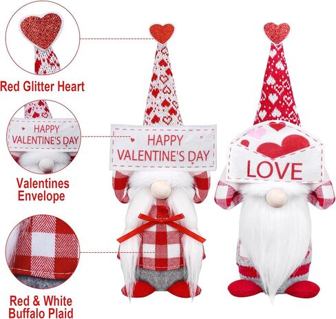 Valentine's Day Decorations, 2 Pack Mr and Mrs Valentines Gnome Plush Red & White Buffalo Plaid Handmade Scandinavian Tomte for Home Indoor Mantle Fireplace Decor Valentines Gift for Her in Saudi Arabia