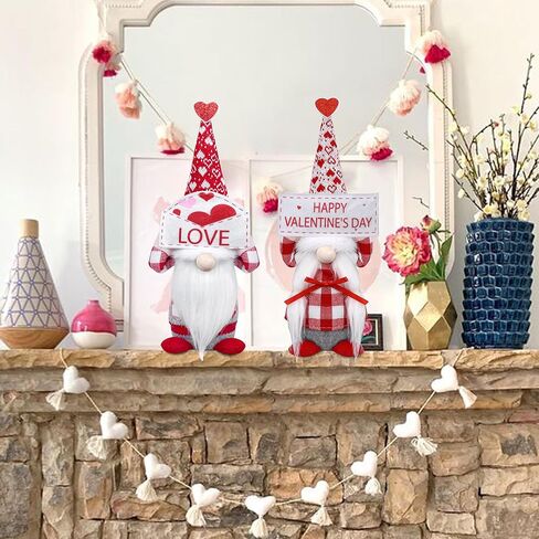 Valentine's Day Decorations, 2 Pack Mr and Mrs Valentines Gnome Plush Red & White Buffalo Plaid Handmade Scandinavian Tomte for Home Indoor Mantle Fireplace Decor Valentines Gift for Her in Saudi Arabia