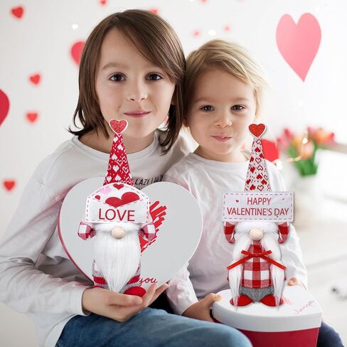 Valentine's Day Decorations, 2 Pack Mr and Mrs Valentines Gnome Plush Red & White Buffalo Plaid Handmade Scandinavian Tomte for Home Indoor Mantle Fireplace Decor Valentines Gift for Her in Saudi Arabia