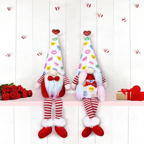 Valentine's Day Decorations, 2 Pack Mr and Mrs Valentines Gnome Plush Red & White Buffalo Plaid Handmade Scandinavian Tomte for Home Indoor Mantle Fireplace Decor Valentines Gift for Her in Saudi Arabia