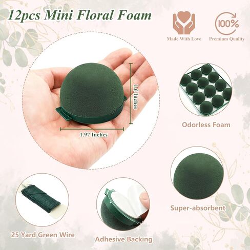 12 Pack Floral Foam Round, Green Mini Flower Arrangement Holder Supplies Florist Form Blocks for Wedding Birthday Centerpiece Decorations, Wine Bottle Decor, Fresh Flower Gifts in Saudi Arabia