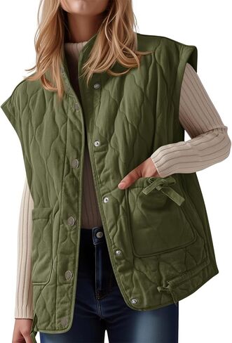 Cicy Bell Womens Puffer Quilted Vest Lightweight Stand Collar Cap Sleeve Jackets Button Down Padded Gilet Winter Outerwear in Saudi Arabia
