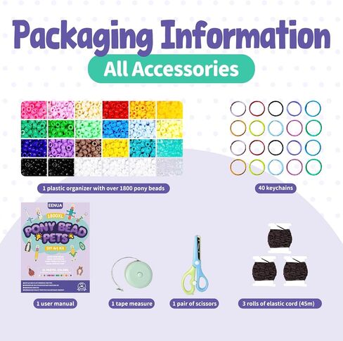 مجموعة صنع سلسلة المفاتيح من Eenua Pony Bead Pets 1800 خرزة في 21 لونًا و40 تصميمًا ممتعًا مجموعة حرفية يدوية مع سلاسل المفاتيح صندوق تخزين الحبل المرن مثالي لعيد الميلاد وهدايا حفلات أعياد الميلاد للمبتدئين in Saudi Arabia