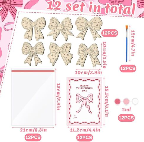 Moonld 12 مجموعة من هدايا عيد الحب القوس الوردي للبالغين القوس الخشبي القوس الوردي هدايا الحفلات غير المكتملة مجموعات الحرف اليدوية مع بطاقات عيد الحب للوازم الحفلات والأنشطة الفنية in Kuwait