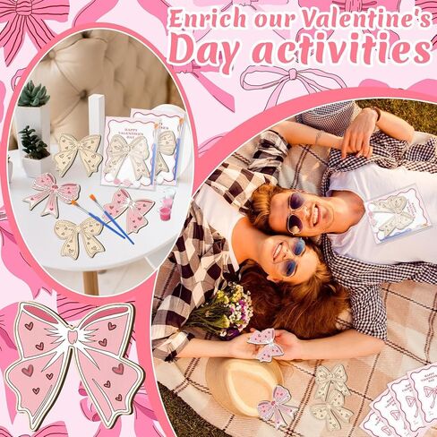 Moonld 12 مجموعة من هدايا عيد الحب القوس الوردي للبالغين القوس الخشبي القوس الوردي هدايا الحفلات غير المكتملة مجموعات الحرف اليدوية مع بطاقات عيد الحب للوازم الحفلات والأنشطة الفنية in Kuwait