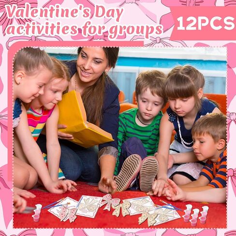 Moonld 12 مجموعة من هدايا عيد الحب القوس الوردي للبالغين القوس الخشبي القوس الوردي هدايا الحفلات غير المكتملة مجموعات الحرف اليدوية مع بطاقات عيد الحب للوازم الحفلات والأنشطة الفنية in Kuwait